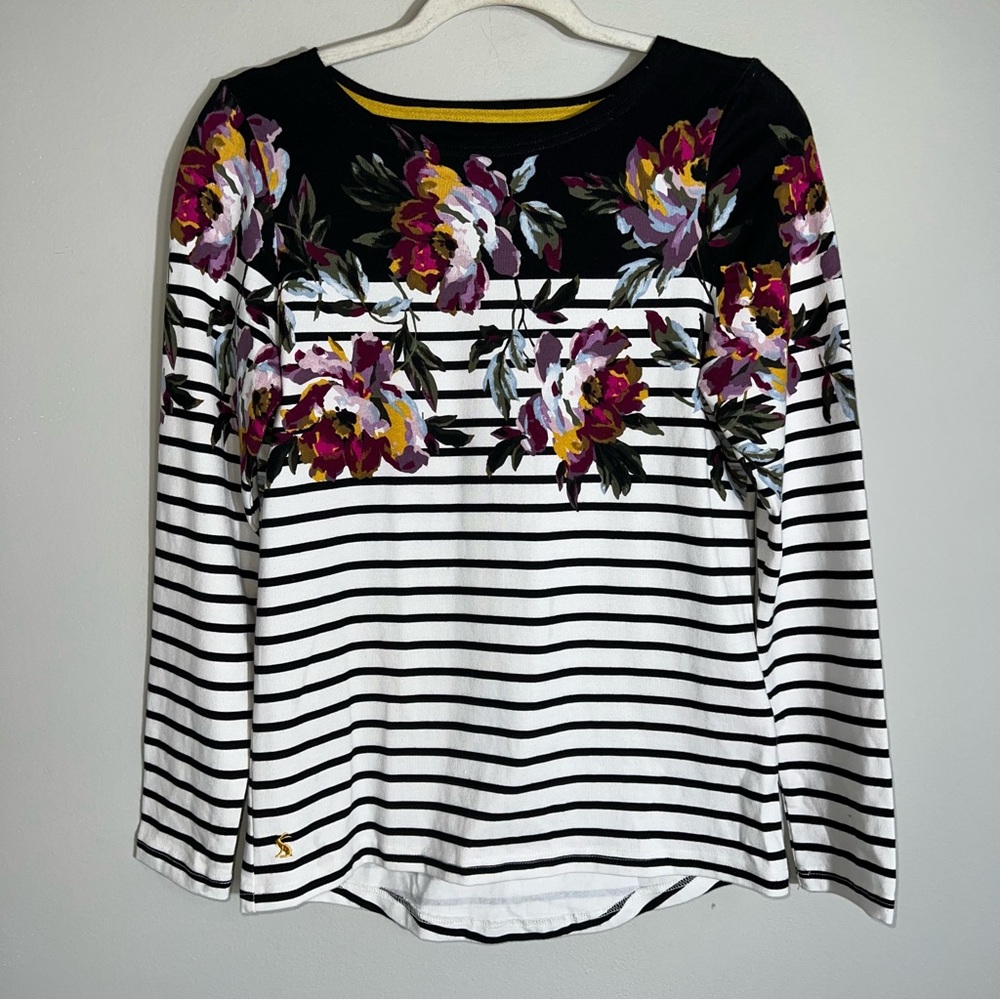 Joules Long Sleeve Blouse Top Shirt-Floral Stripes-Cotton-Us Size 4